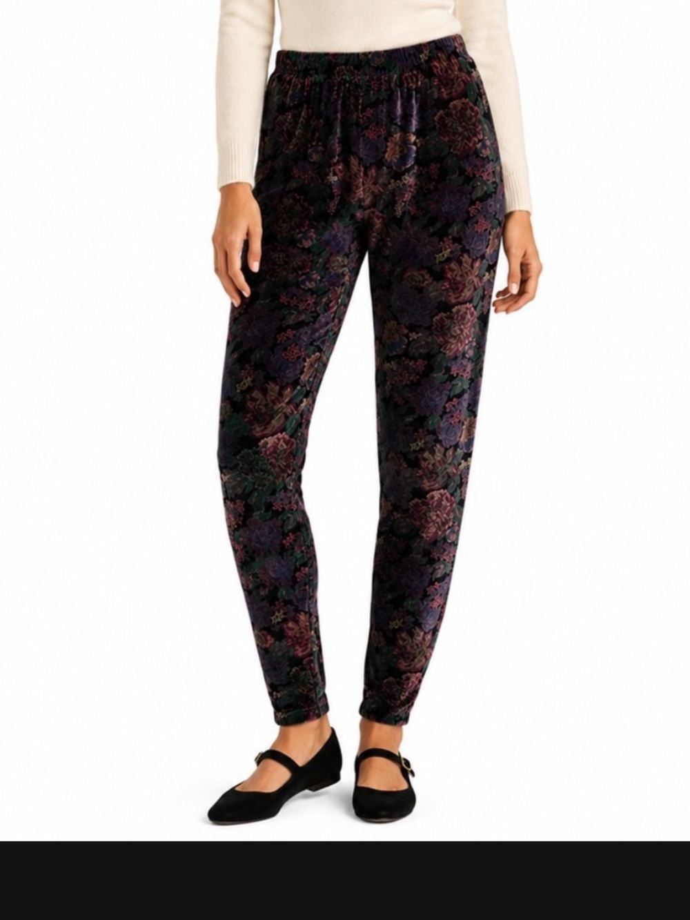 Jones New York Sport Floral Velour Pull-On Pants 3X Stretch Tapered Winter